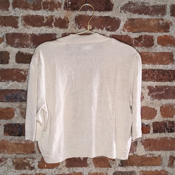 Lauren Ralph Lauren Large Ivory Cropped Open Front Elbow Sleeve Cardigan - Picture 5 of 7